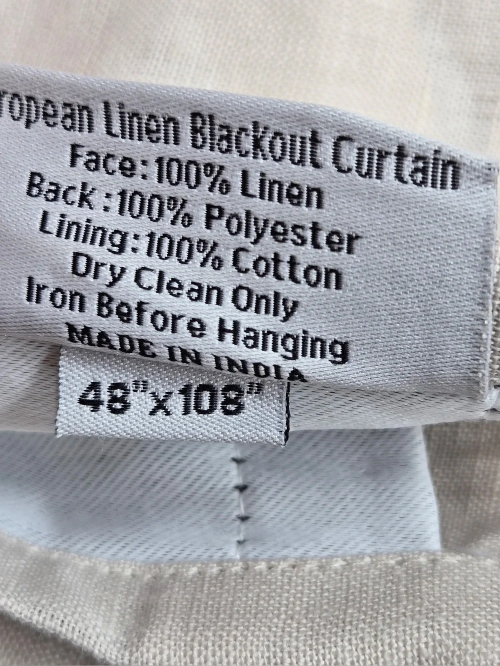 QUINCE Set Of 2 48x108 European Linen True Blackout Curtains Sand 0793
